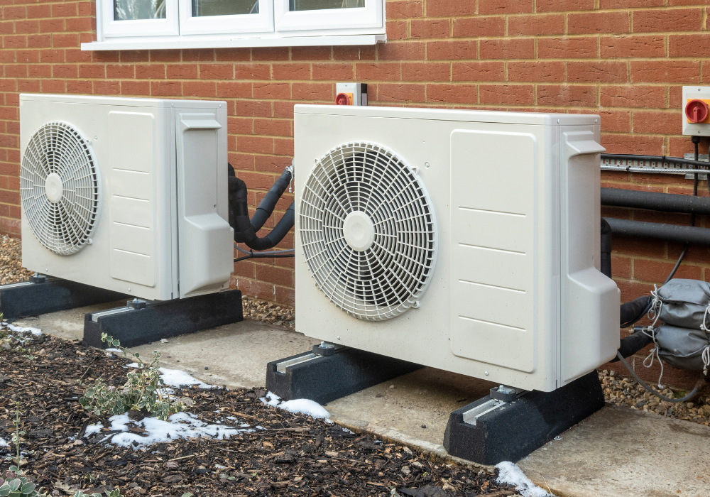 Two air source heat pumps installed outside
