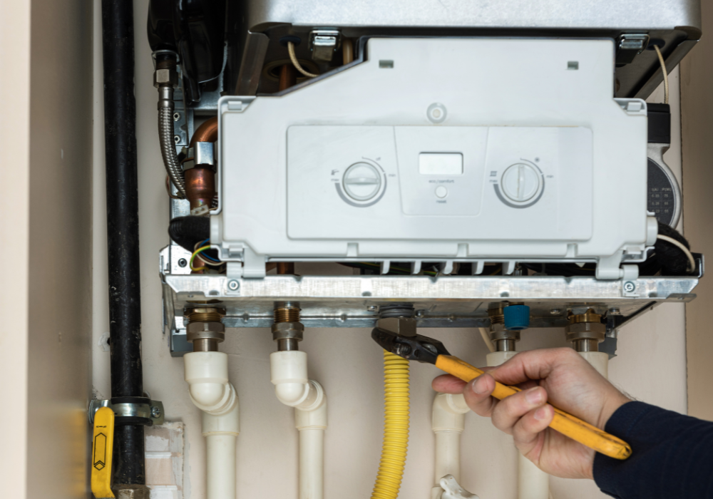 A close up of a central heating boiler installation